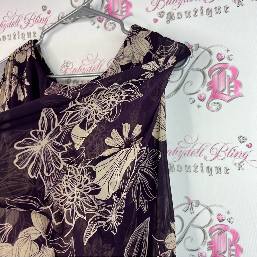 Laura dress flowy dual tone flowers drape Floral purple and Cream Women's Dress - Picture 8 of 15